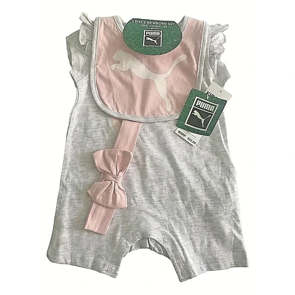 Puma Baby Girl‎ White Heather 3‑Piece Romper Set 3‑6M